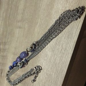 XL Blue and Lavender Beaded Silvertone Necklace
